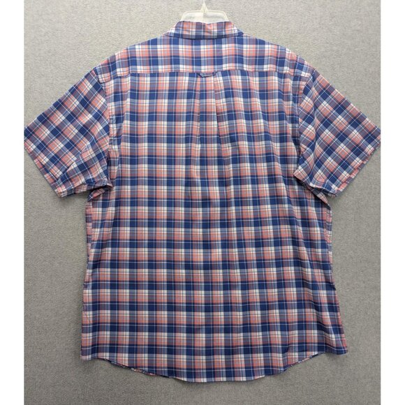 IZOD Shirt Mens 2XL Blue Orange Plaid Short Sleeve Button Down Stretch Pocket - Picture 6 of 10